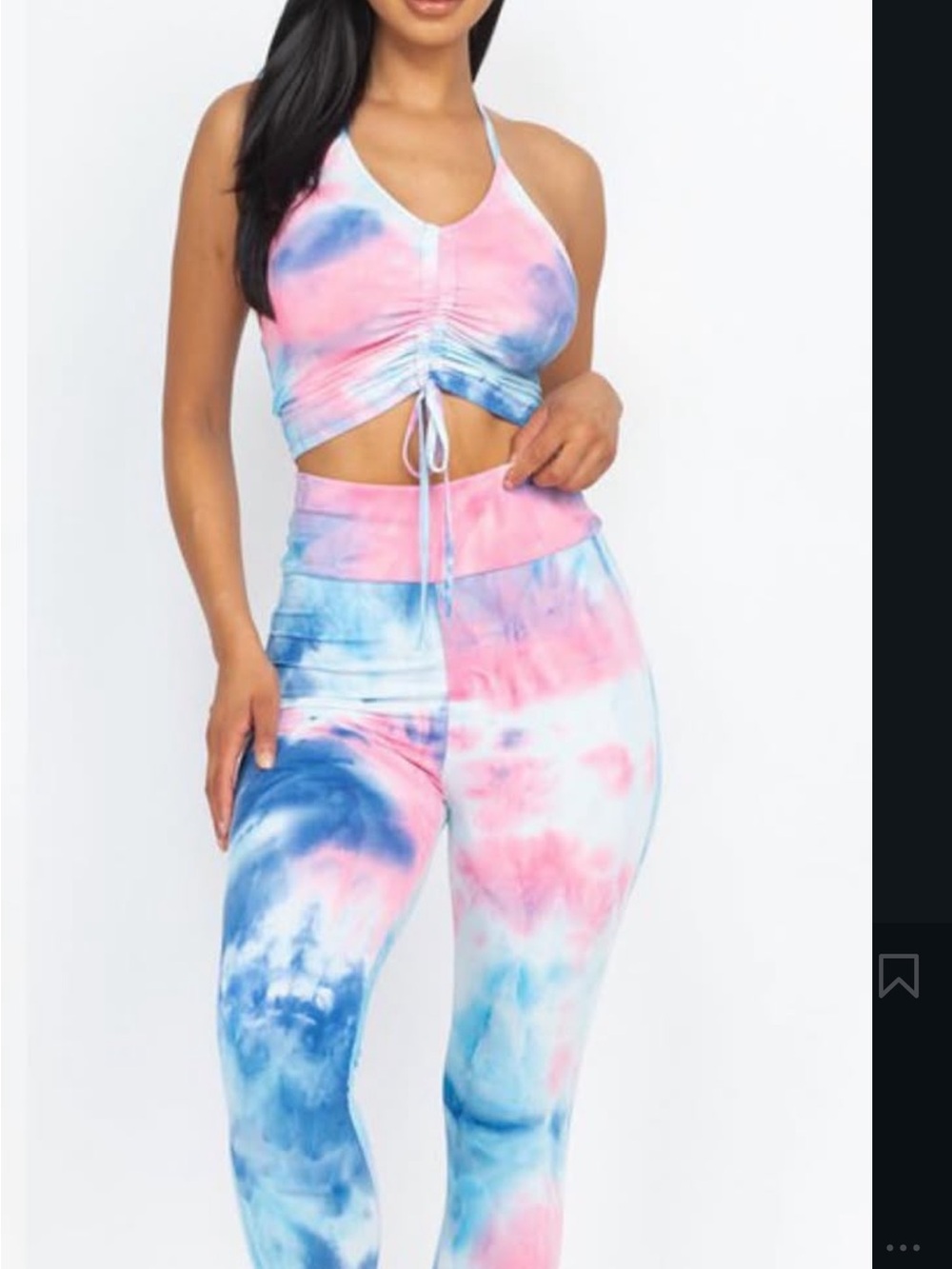 Tie-Dye Pink & Blue Ruched Crop Top and Leggings Set